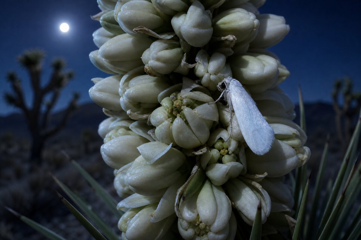 The yucca moth — the Joshua tree's only pollinator.